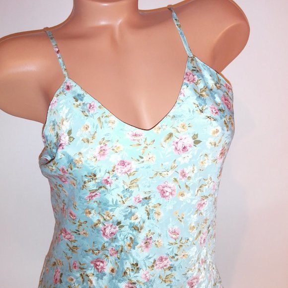 Lingerie Chemise Slip Medium Blue Pink Floral Cottage Core Bust 18" Length 34" P - Picture 3 of 7